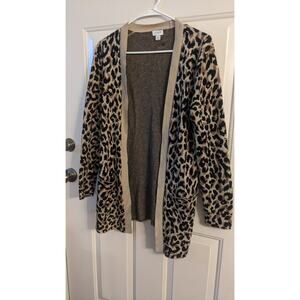 J Crew Leopard Print Open Cardigan, Cotton, Front Pockets XS